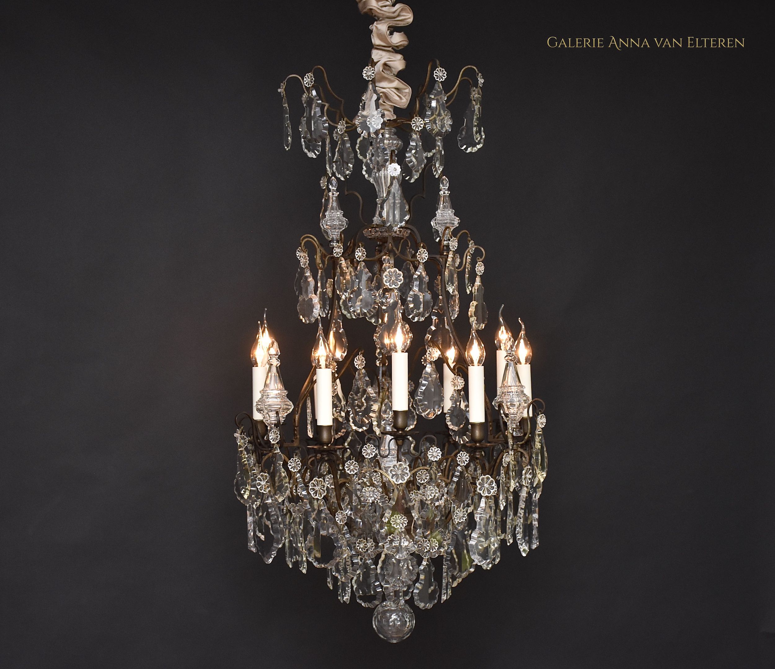 Late 19th c. French bronze and crystal chandelier in the style of Louis XV