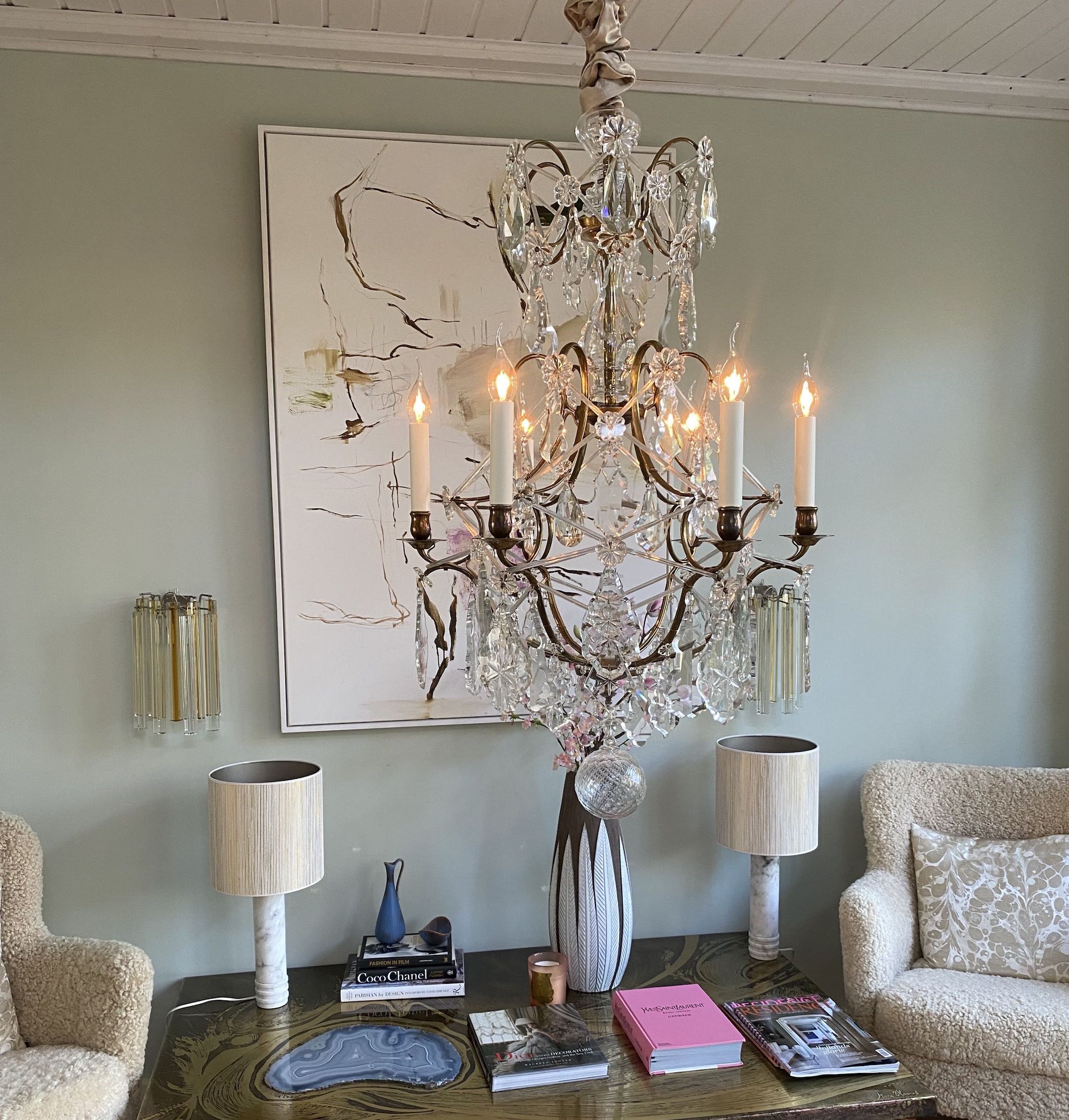 Early 20th c. Rococo style brass and crystal chandelier