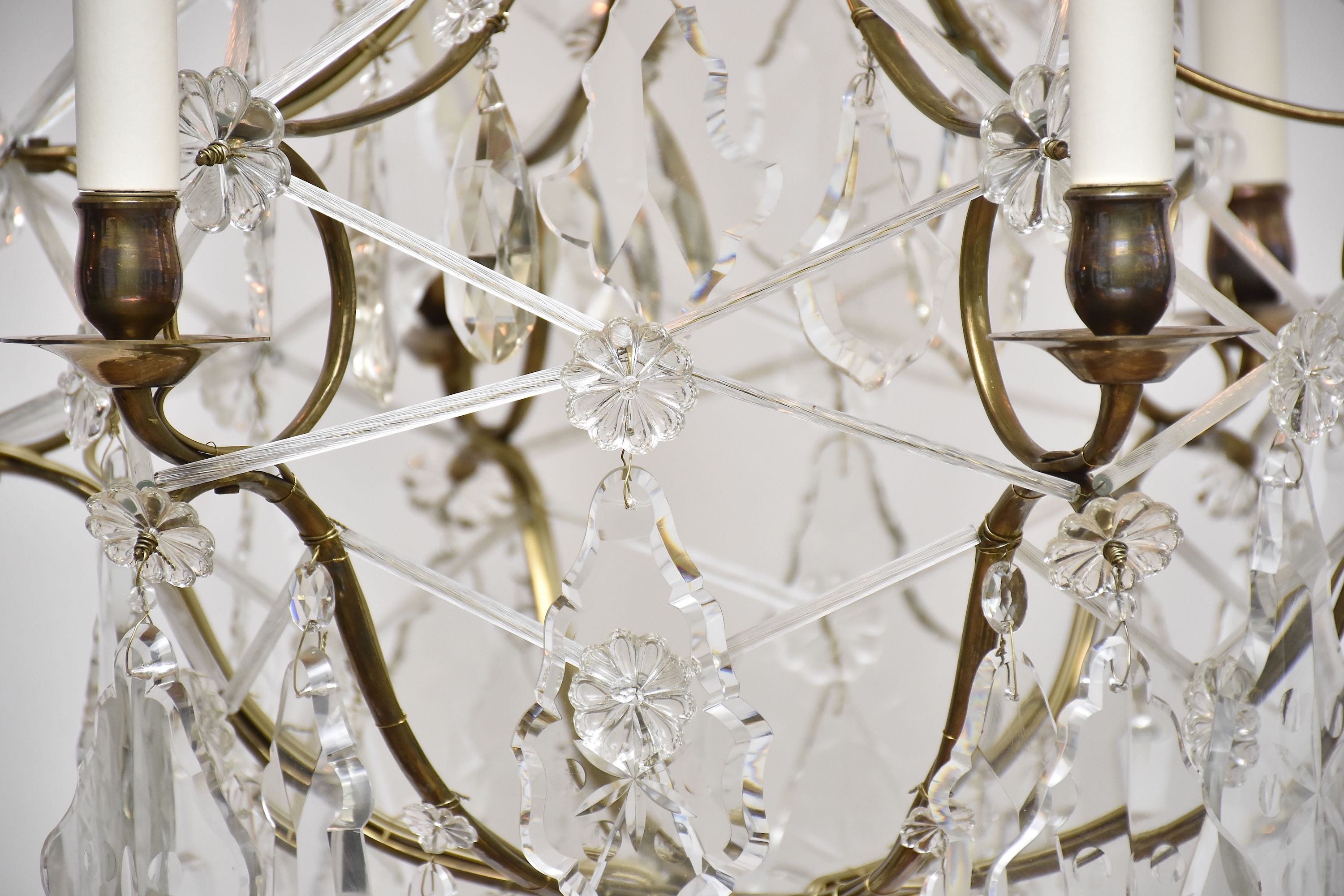 Early 20th c. Rococo style brass and crystal chandelier