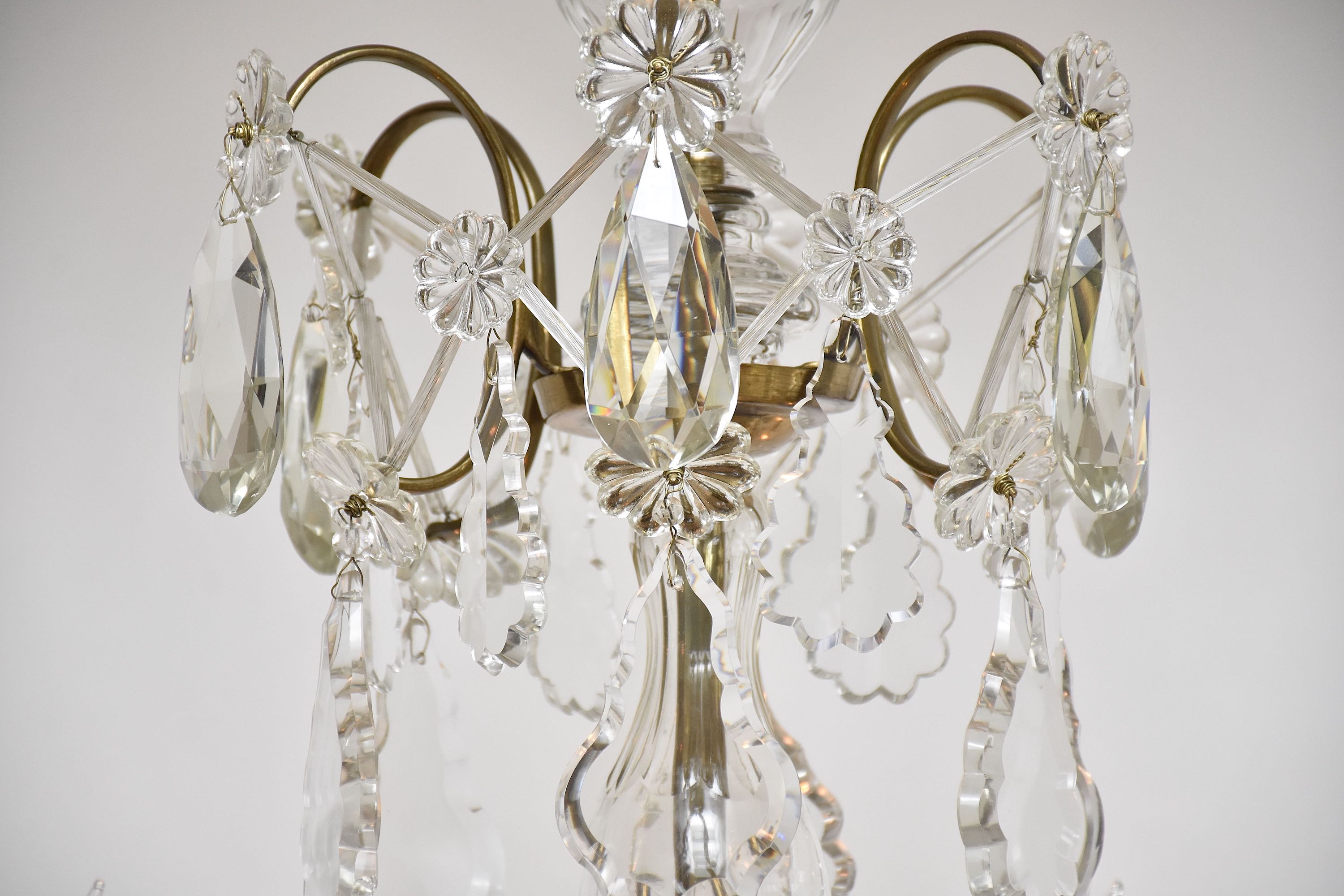 Early 20th c. Rococo style brass and crystal chandelier