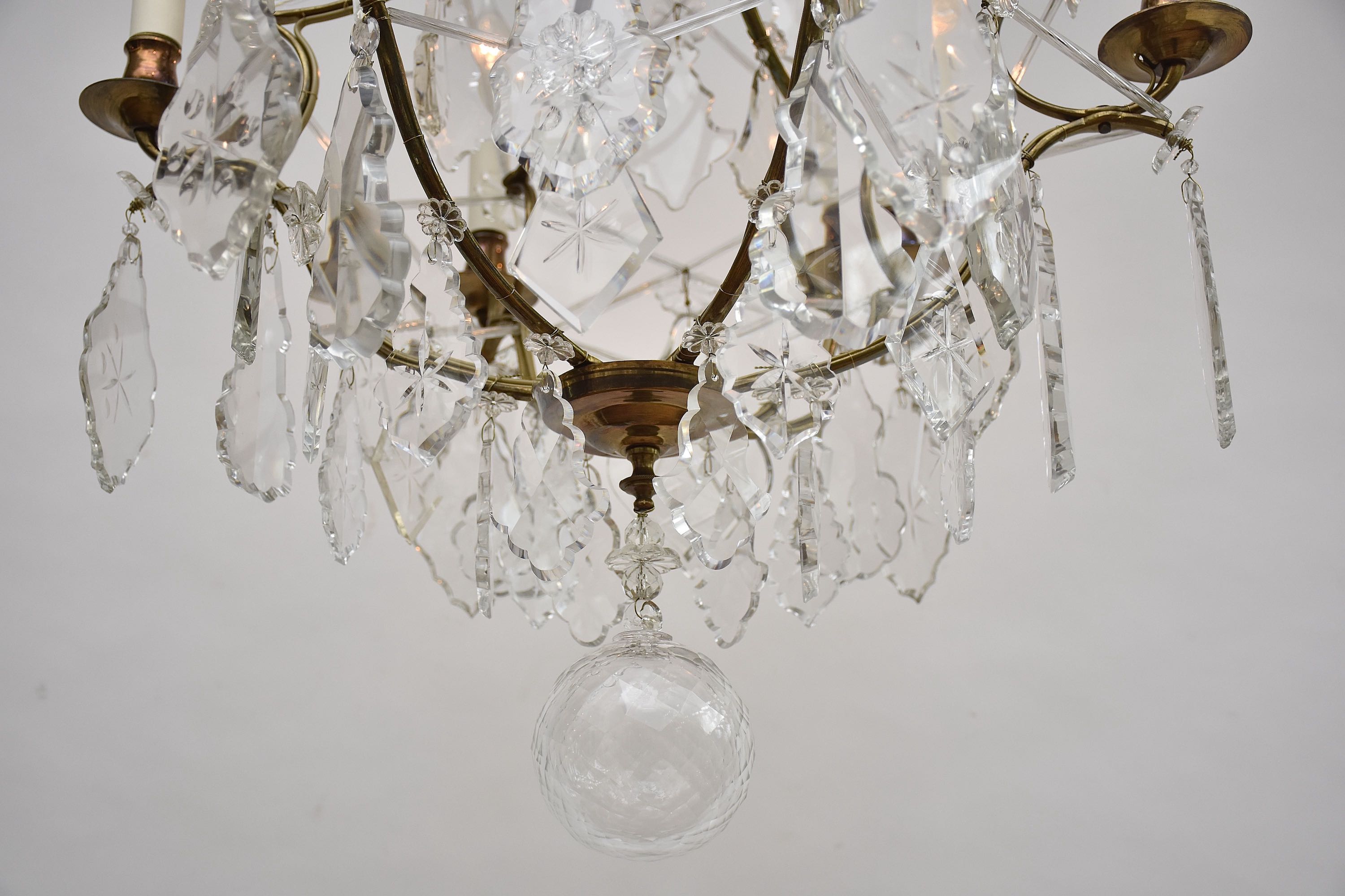 Early 20th c. Rococo style brass and crystal chandelier