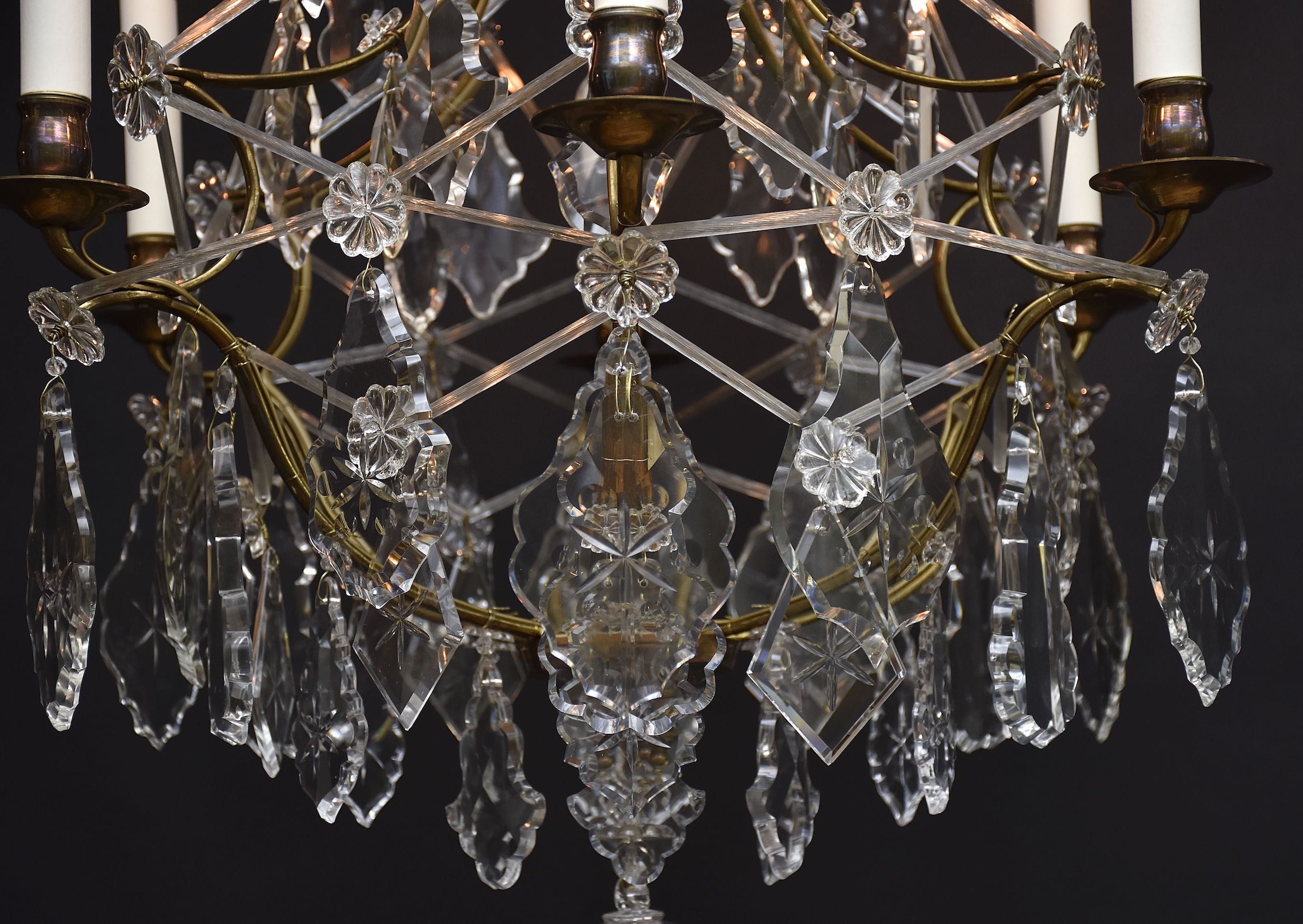 Early 20th c. Rococo style brass and crystal chandelier