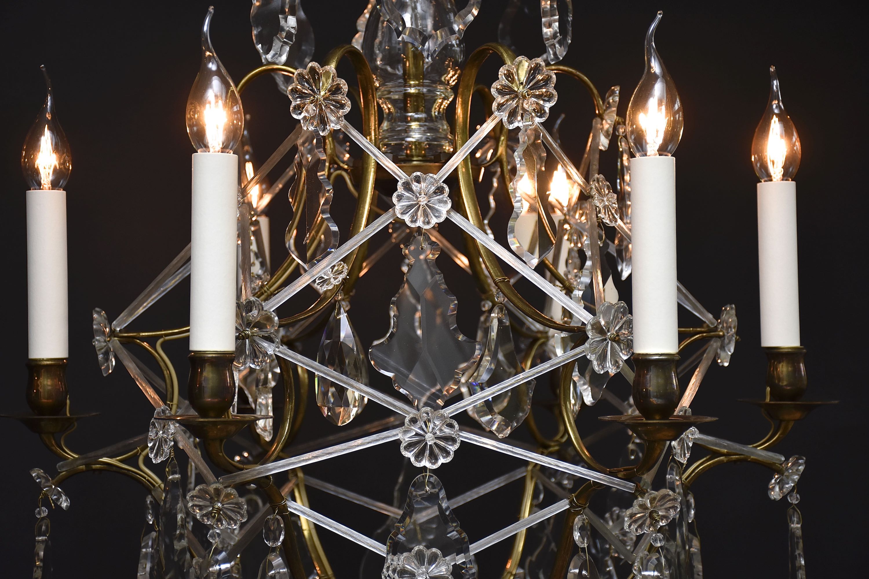 Early 20th c. Rococo style brass and crystal chandelier