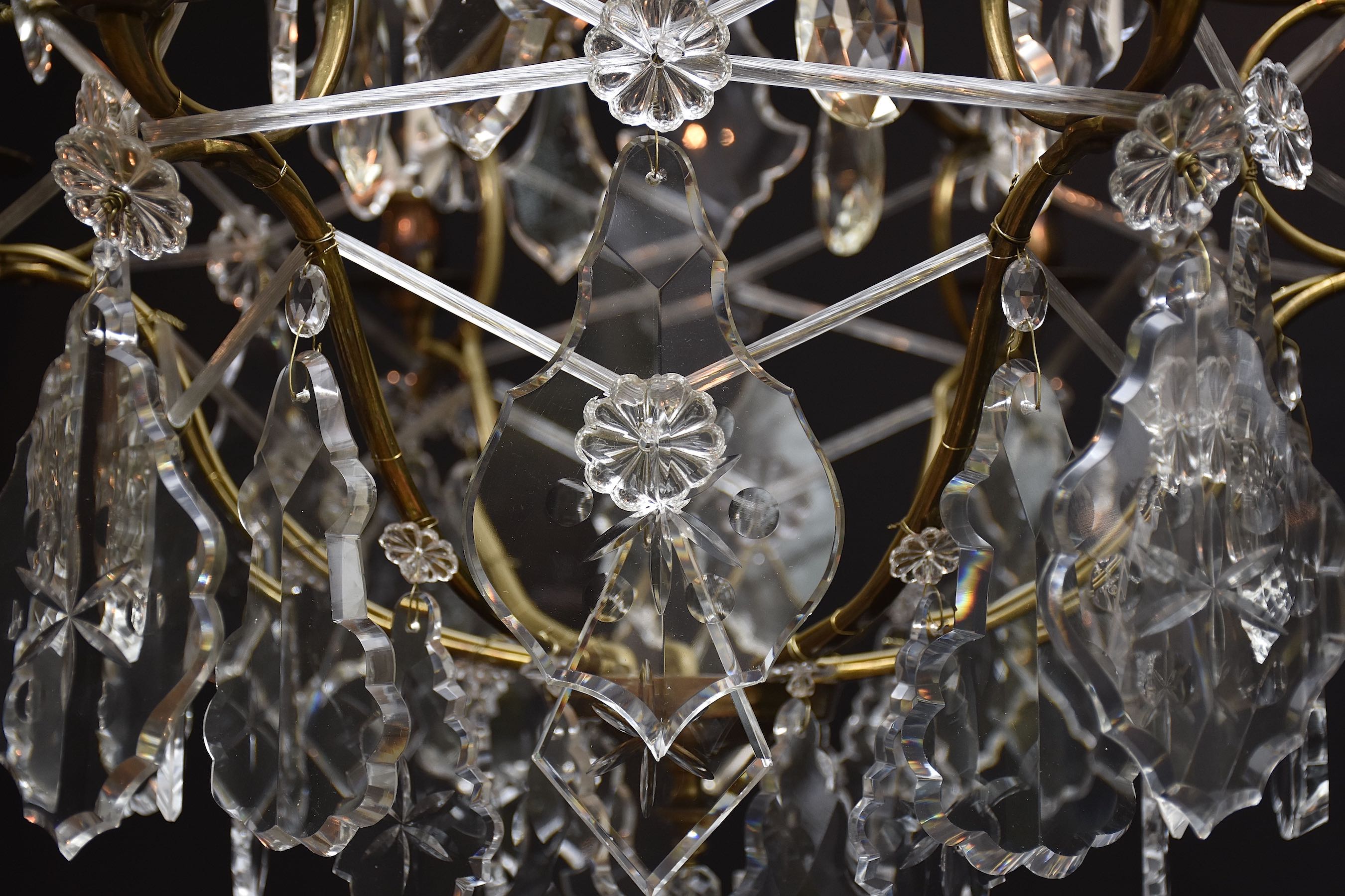 Early 20th c. Rococo style brass and crystal chandelier