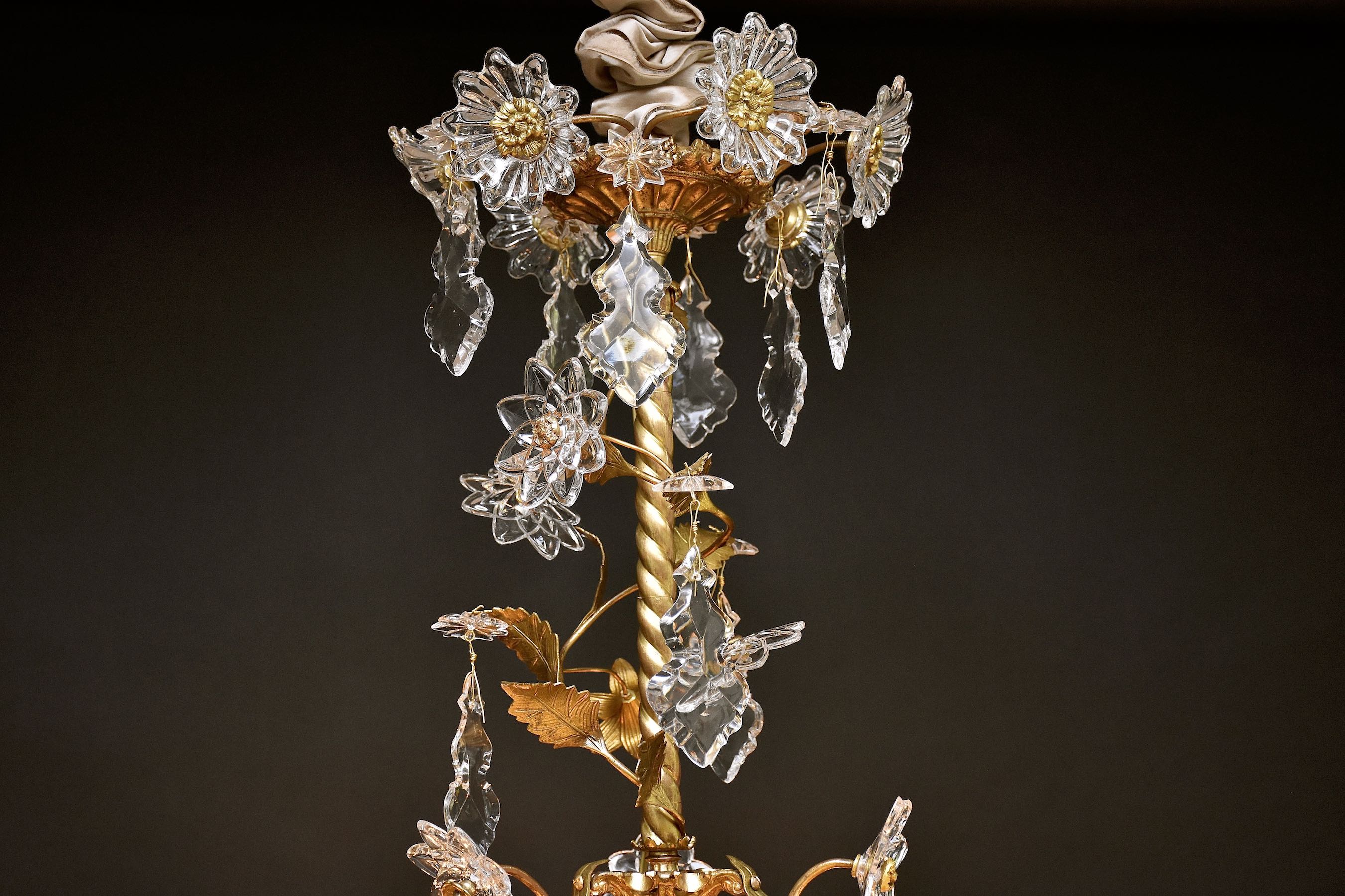 Late 19th c. gilt bronze and crystal floral chandelier