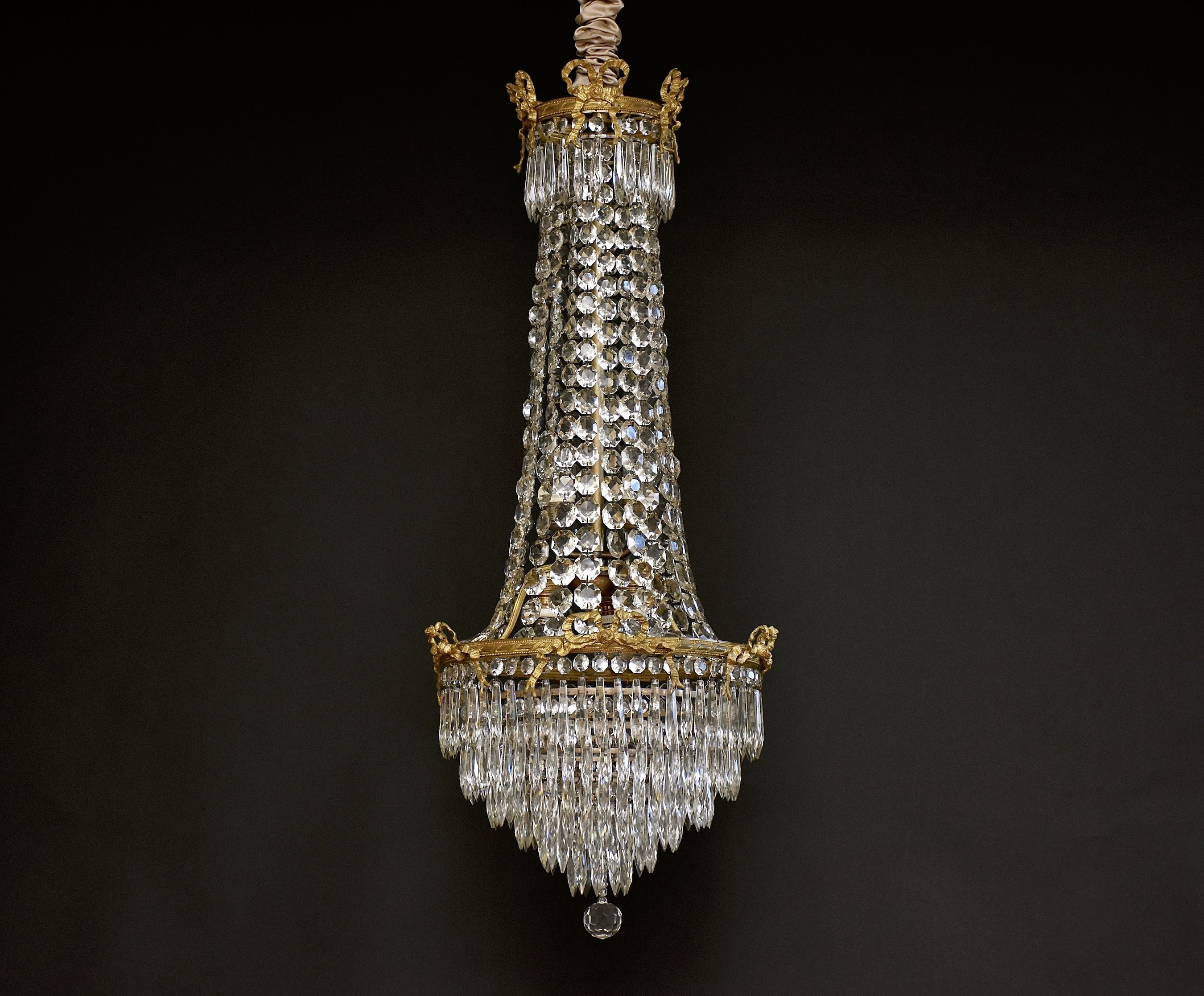 Late 19th c. French gilt bronze and crystal chandelier in the style of Louis XVI