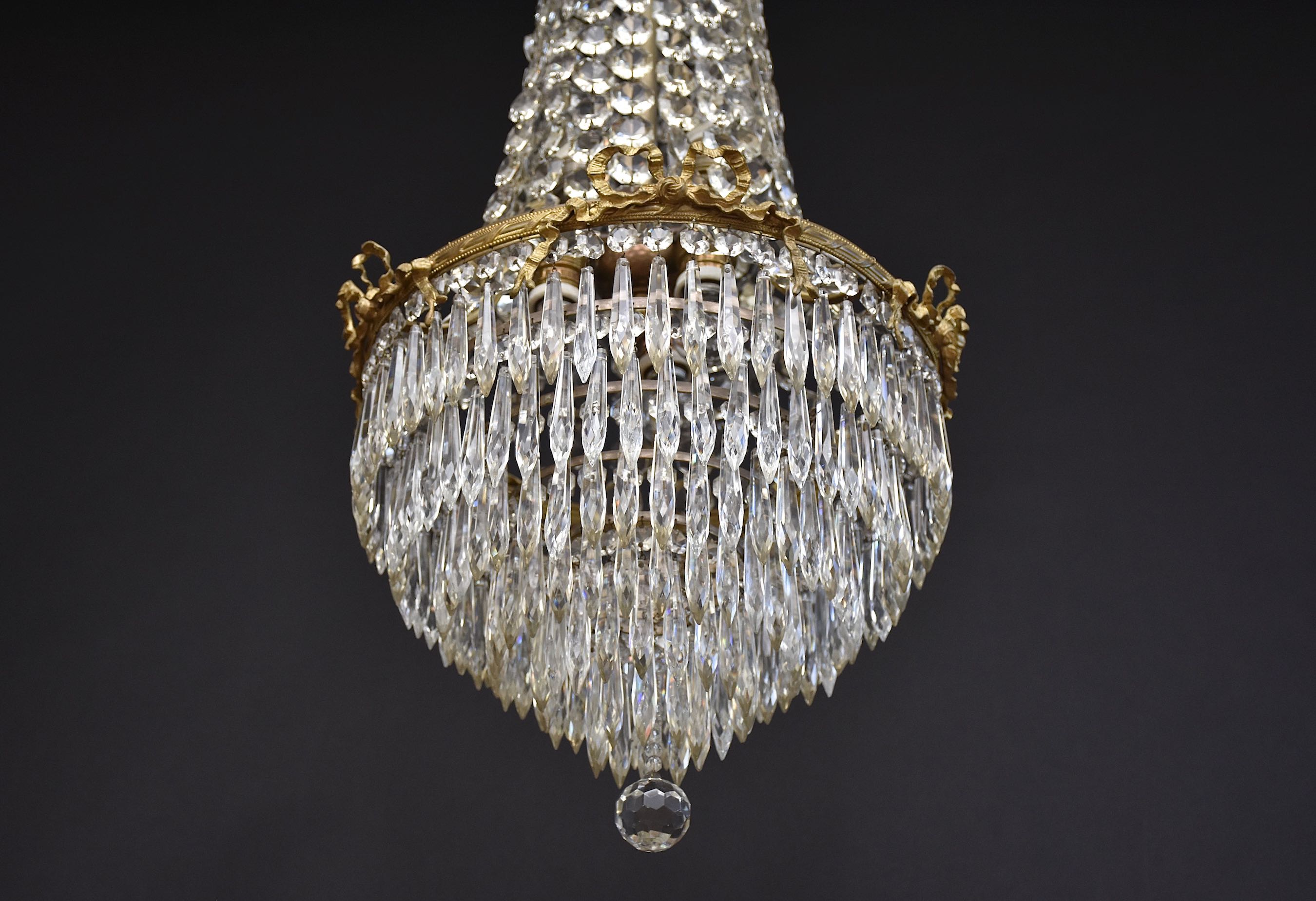 Late 19th c. French gilt bronze and crystal chandelier in the style of Louis XVI