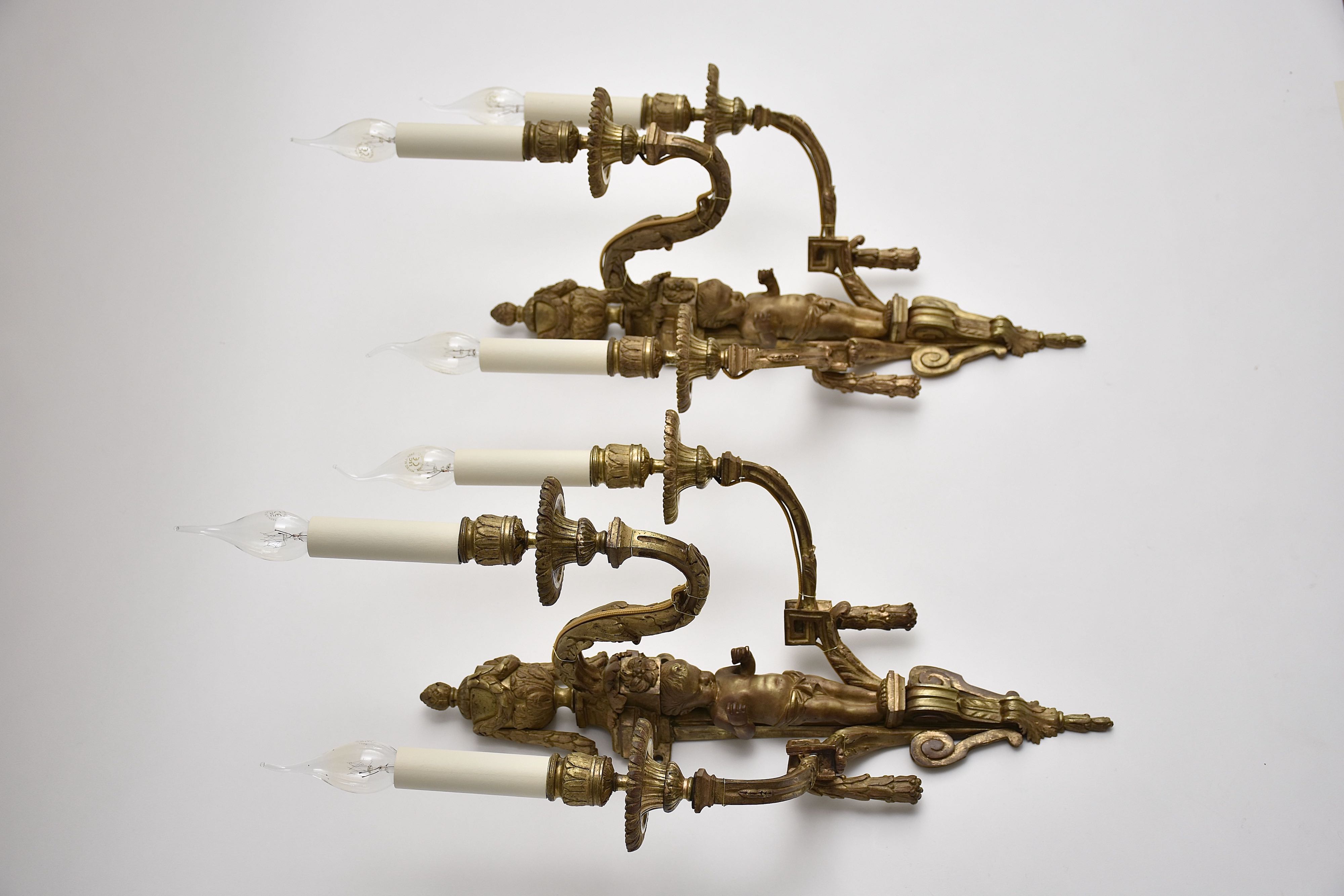 Set 19e eeuwse vergulde Franse wandappliques in