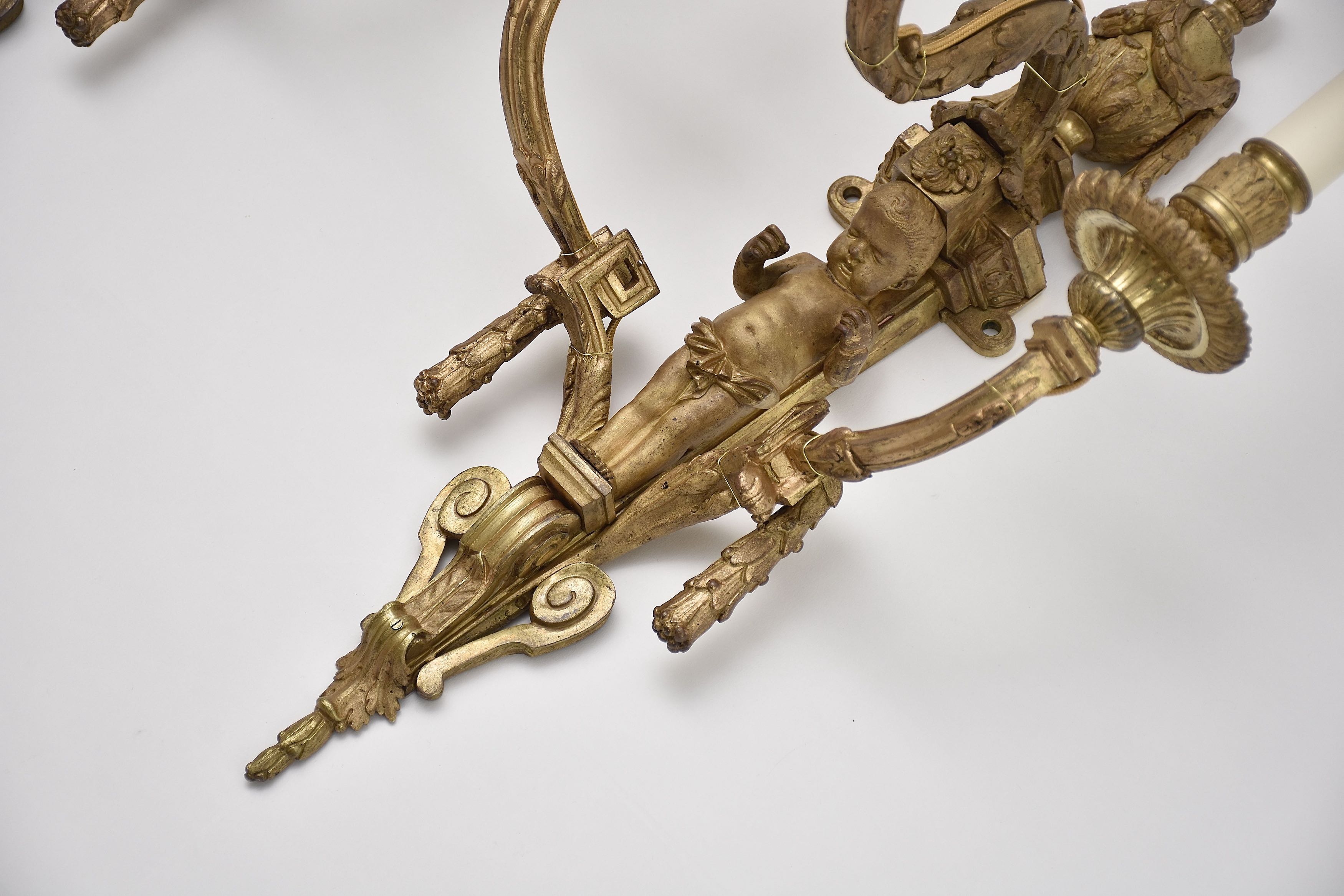 Set 19e eeuwse vergulde Franse wandappliques in