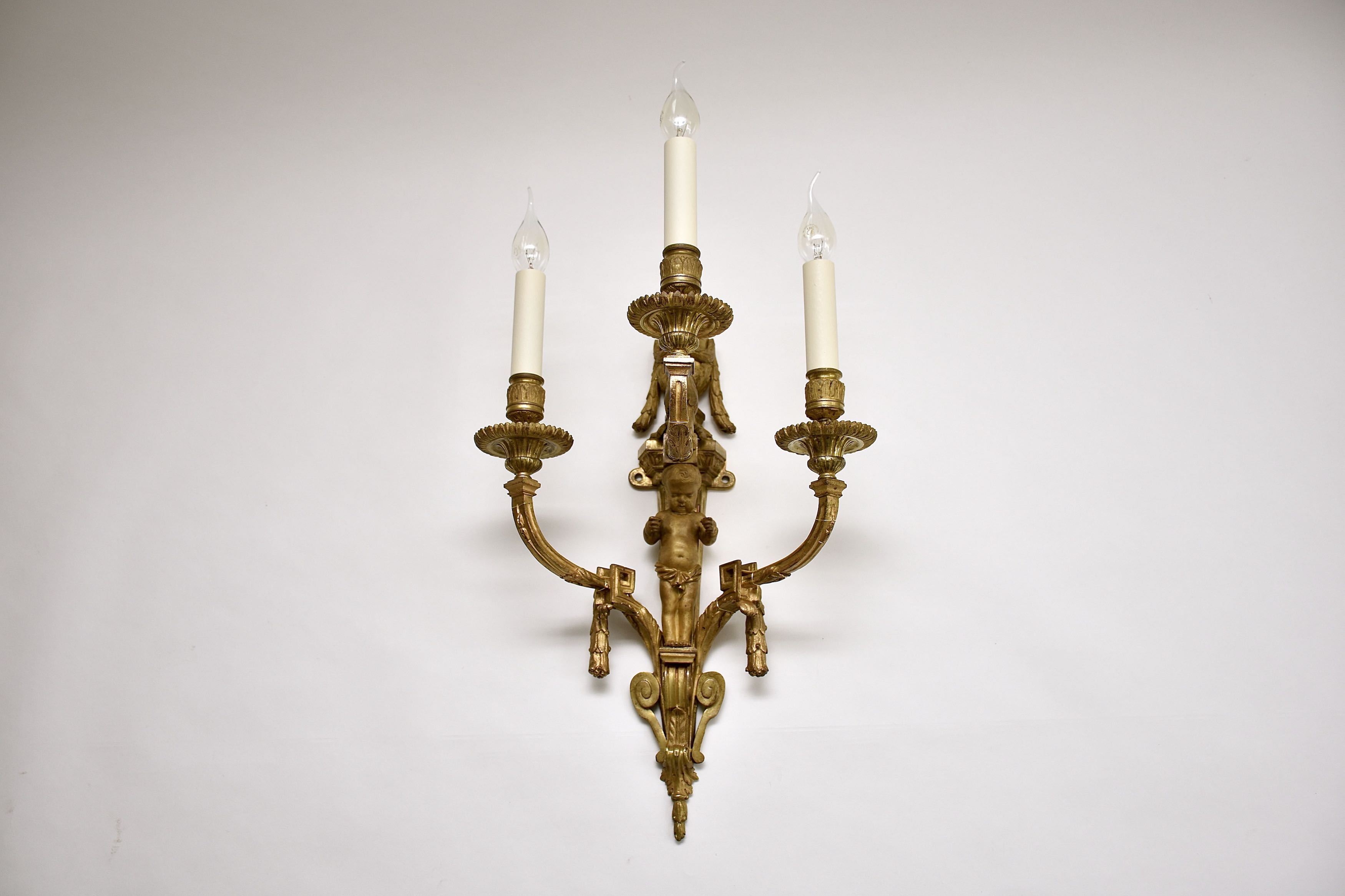 Set 19e eeuwse vergulde Franse wandappliques in