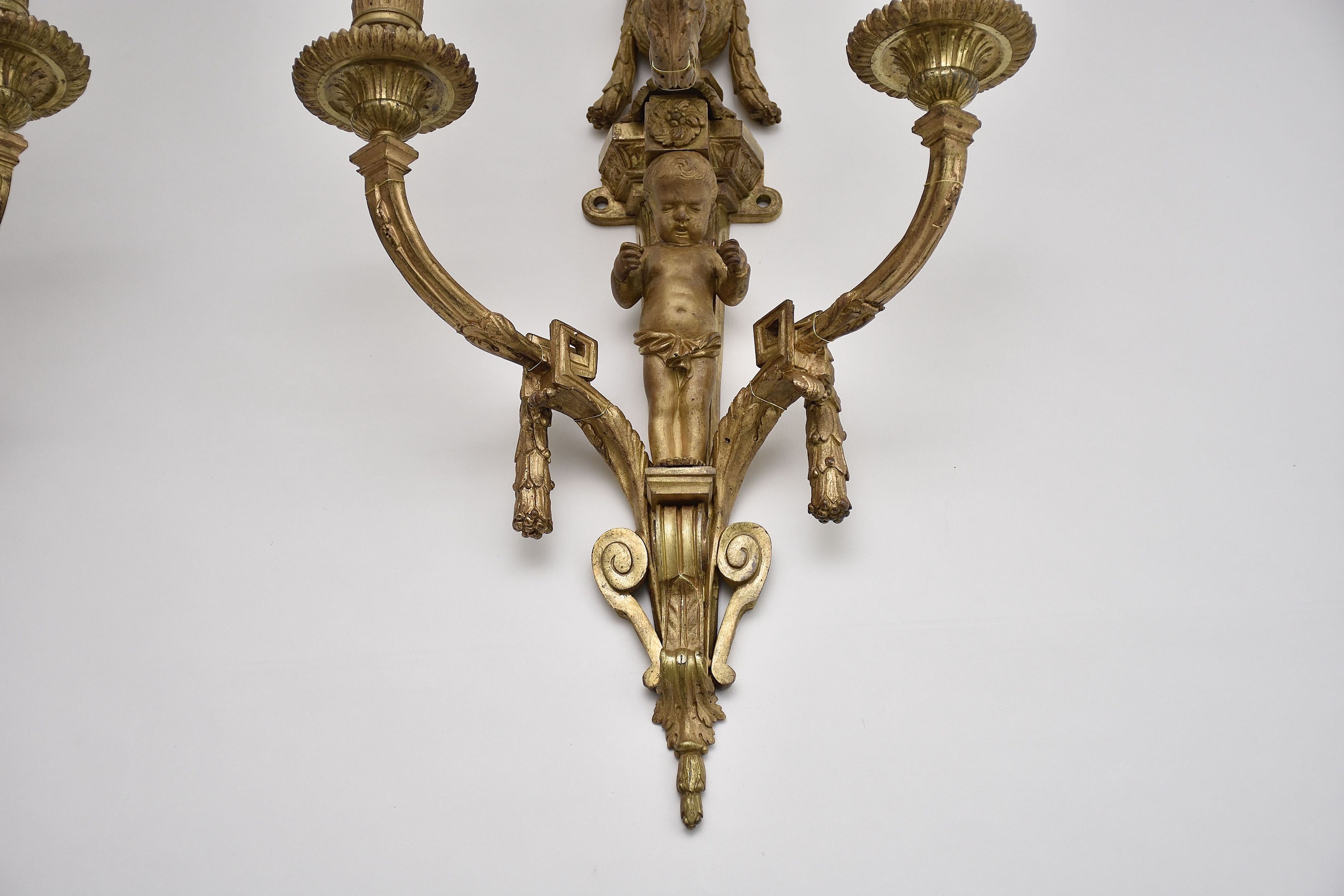 Set 19e eeuwse vergulde Franse wandappliques in