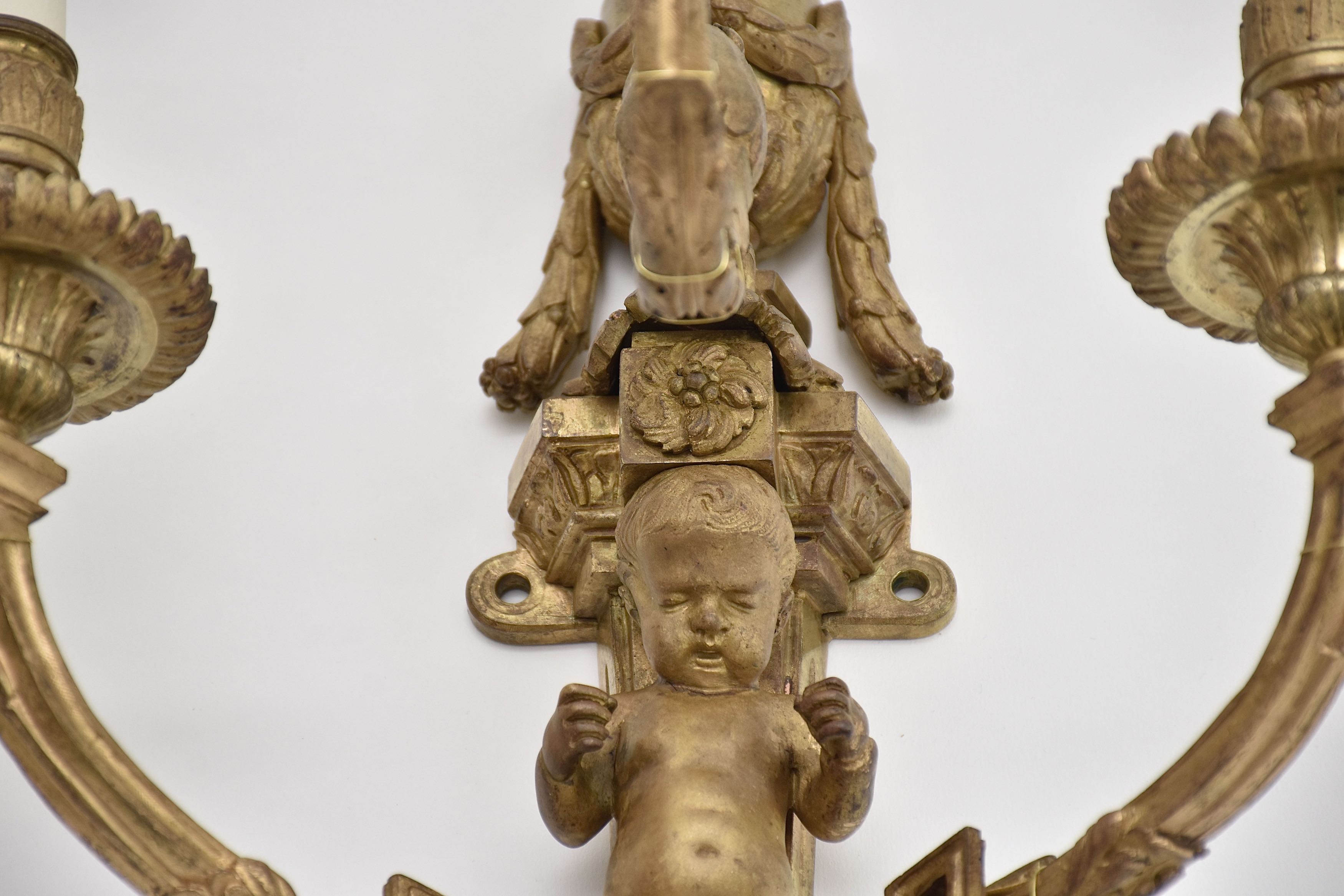 Set 19e eeuwse vergulde Franse wandappliques in