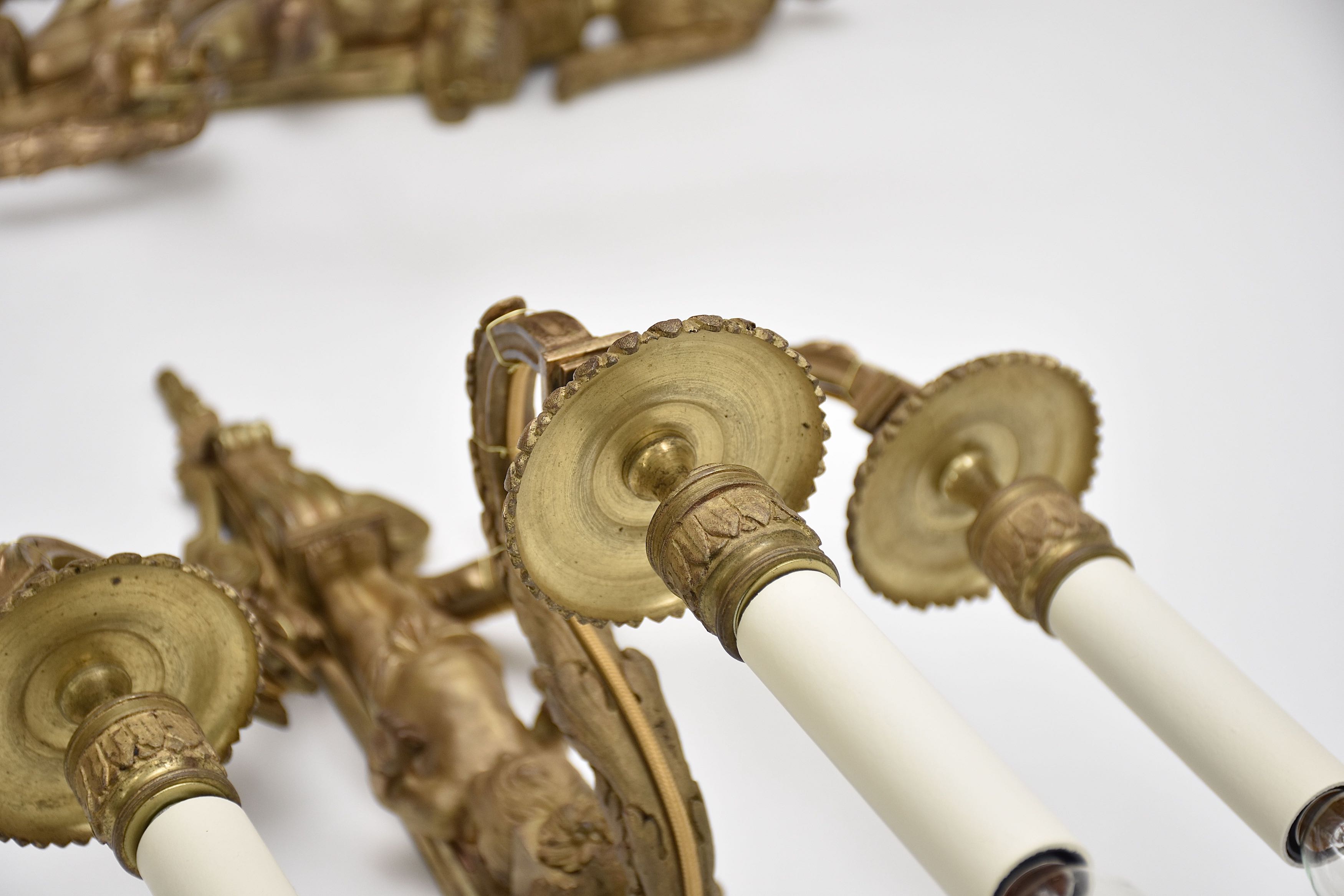 Set 19e eeuwse vergulde Franse wandappliques in