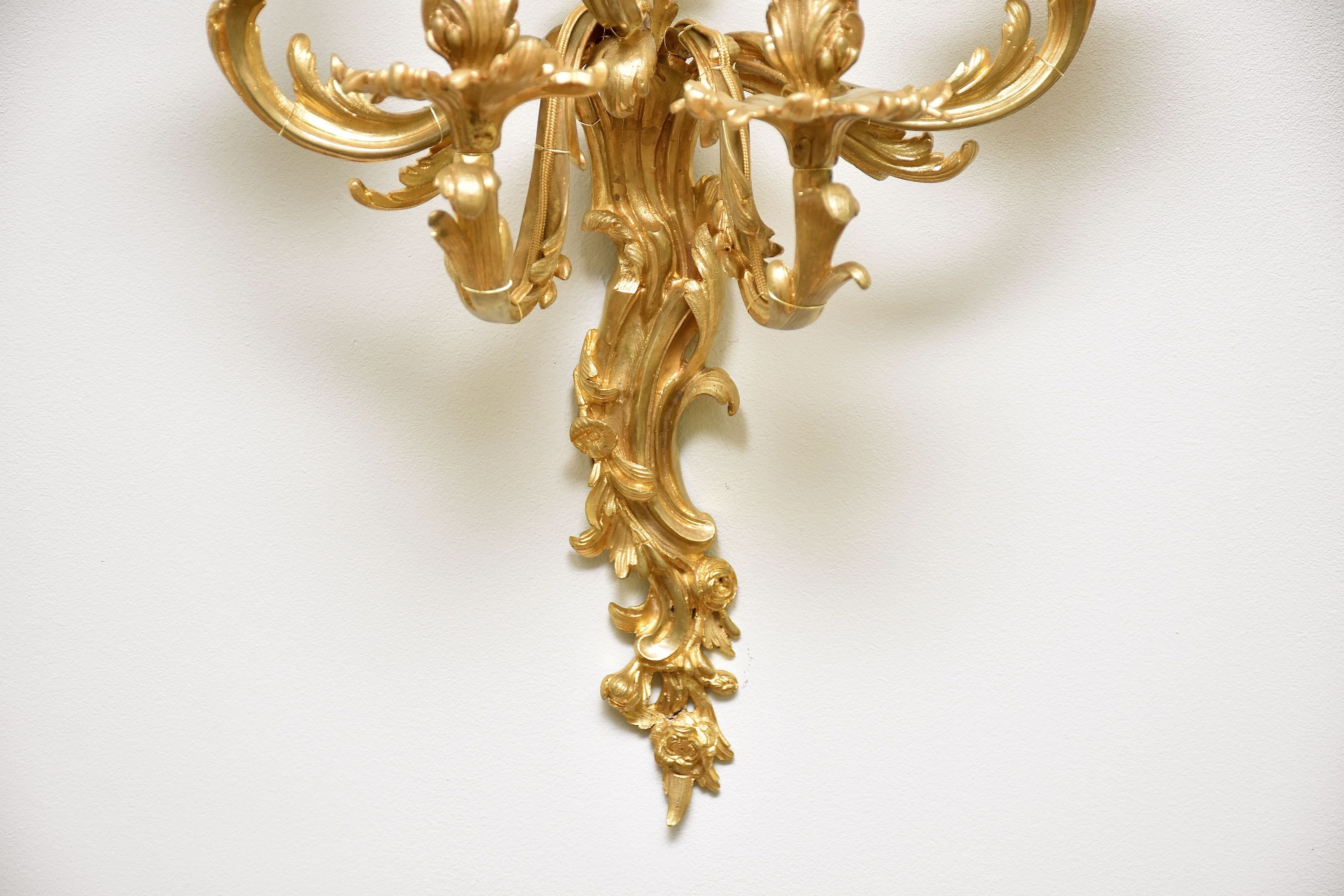 19th c. gilt bronze wall sconces in the style of Louis XV