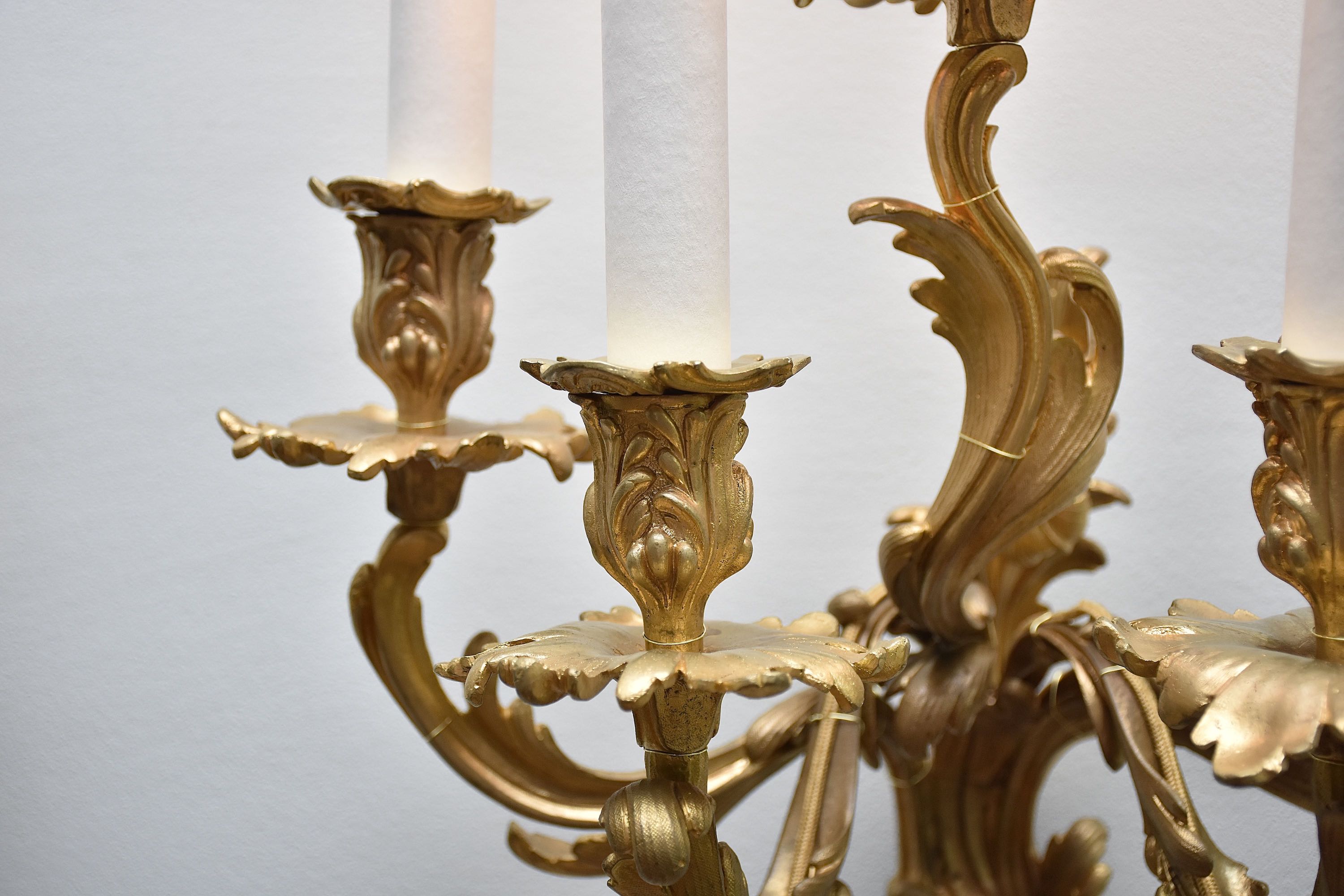 19th c. gilt bronze wall sconces in the style of Louis XV