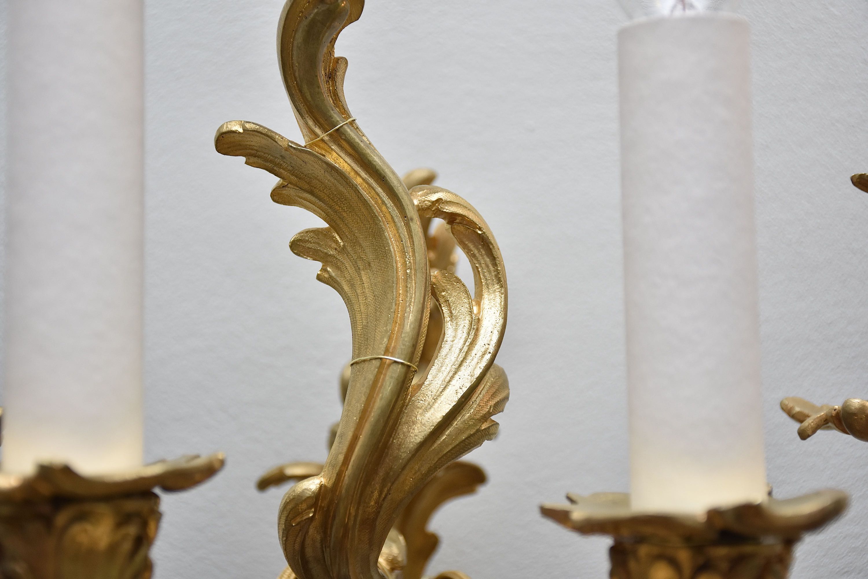 19th c. gilt bronze wall sconces in the style of Louis XV