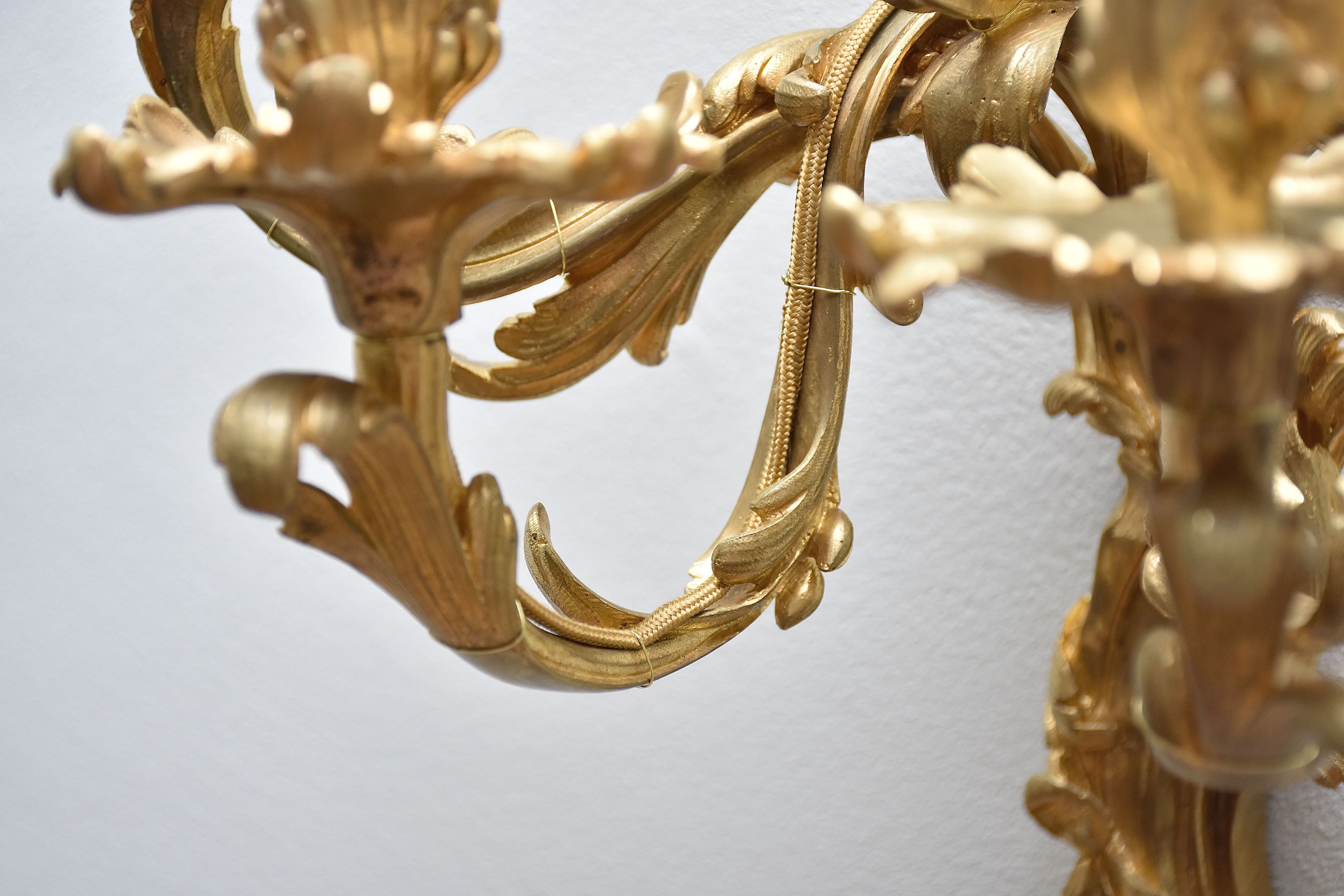 19th c. gilt bronze wall sconces in the style of Louis XV