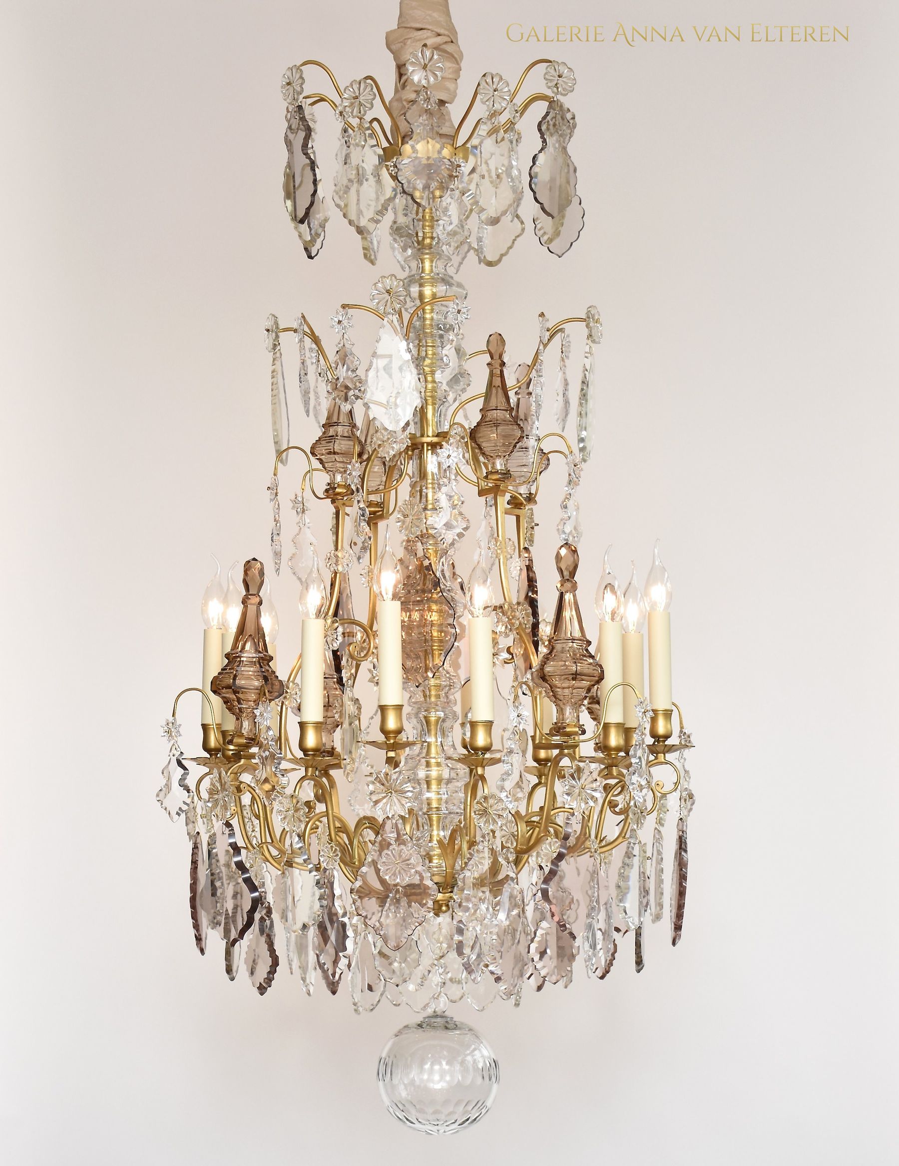 19th c. French gilt bronze chandelier 'lustre cage'