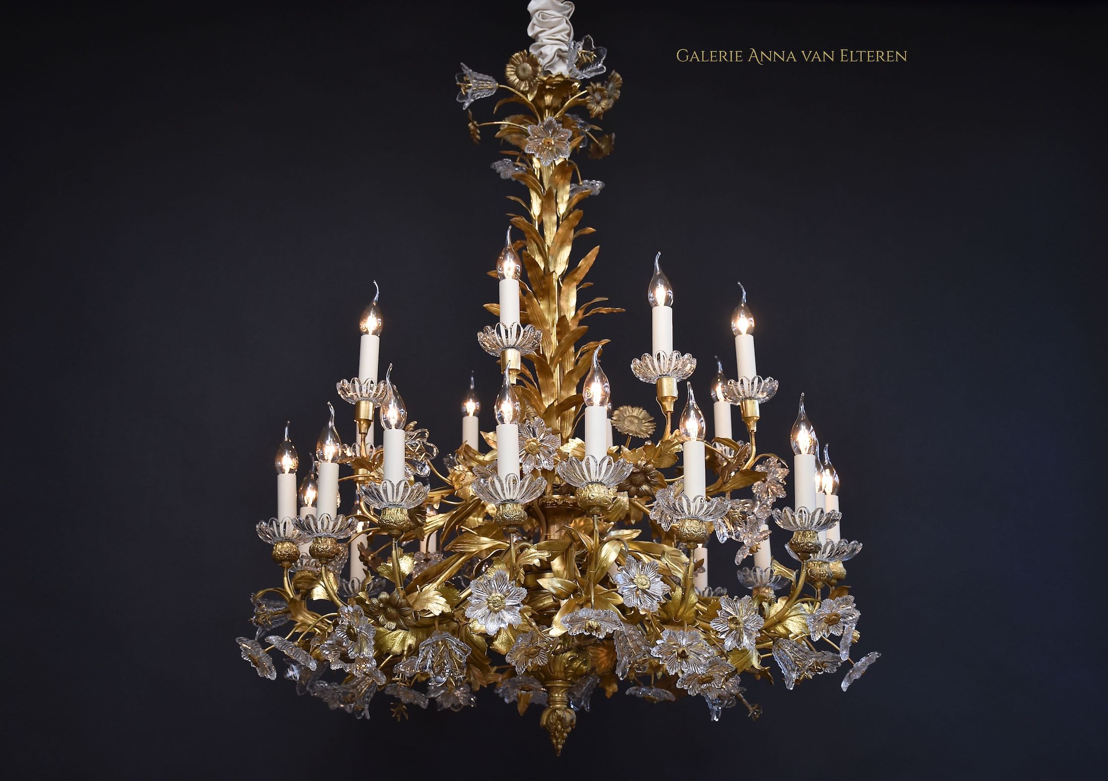 19th c. gilt bronze French floral chandelier