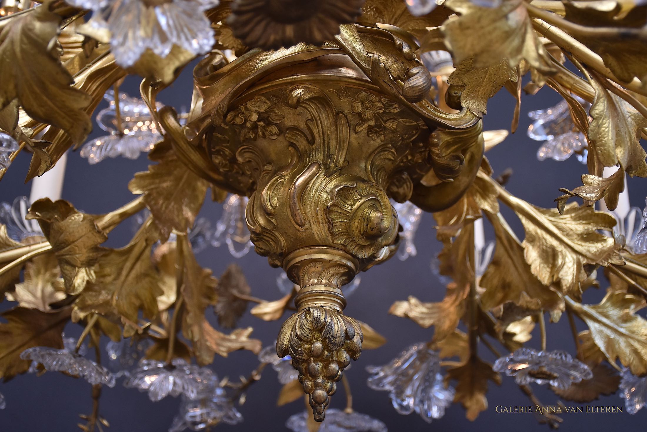 19th c. gilt bronze French floral chandelier