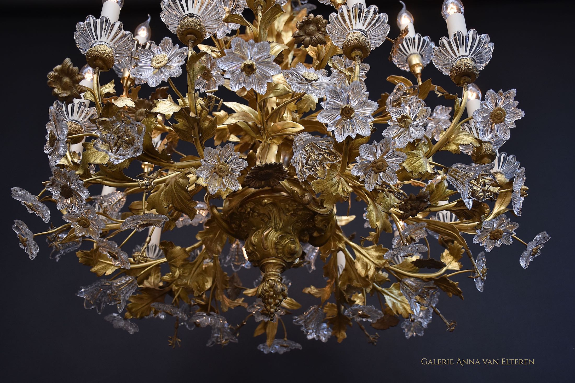 19th c. gilt bronze French floral chandelier