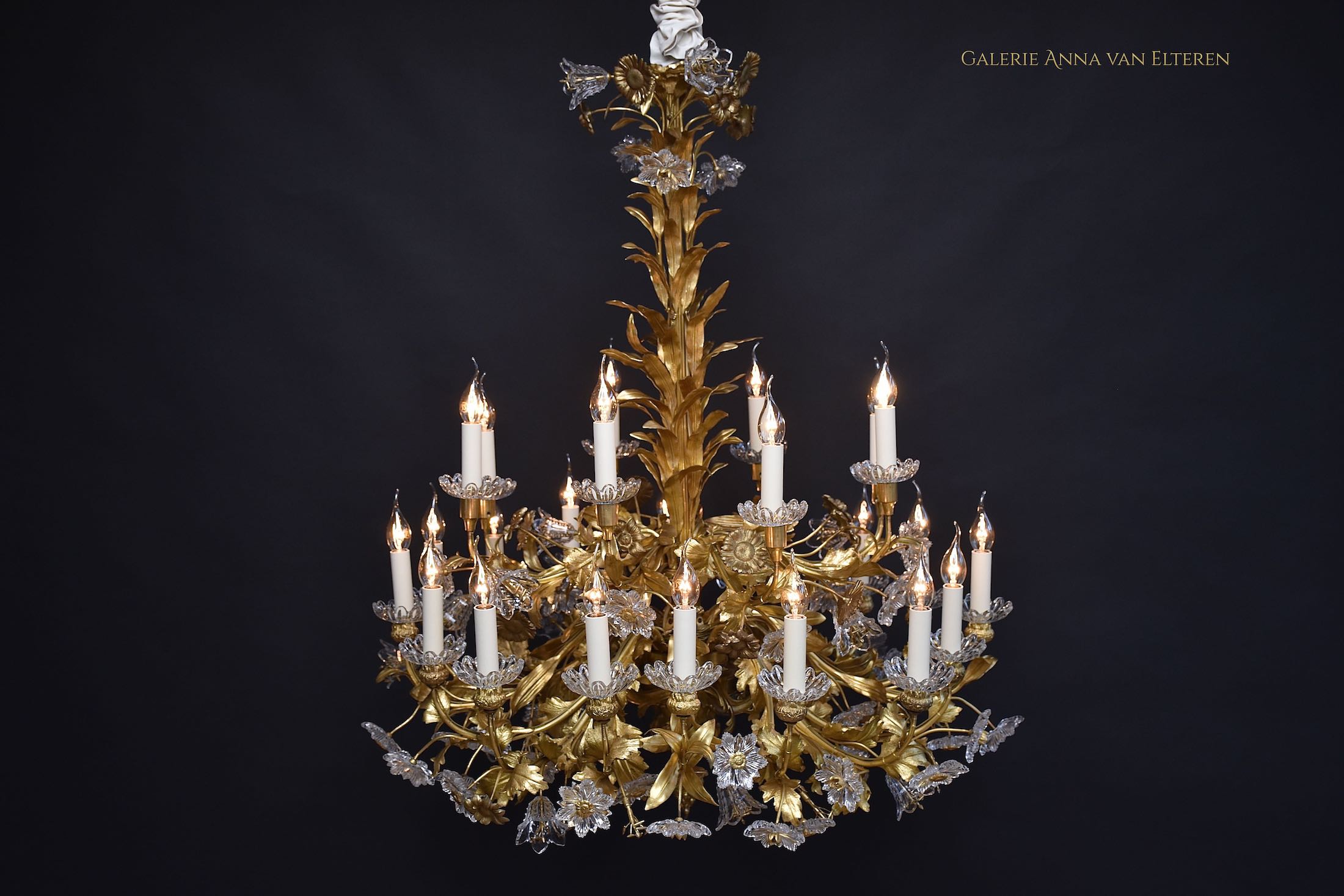 19th c. gilt bronze French floral chandelier