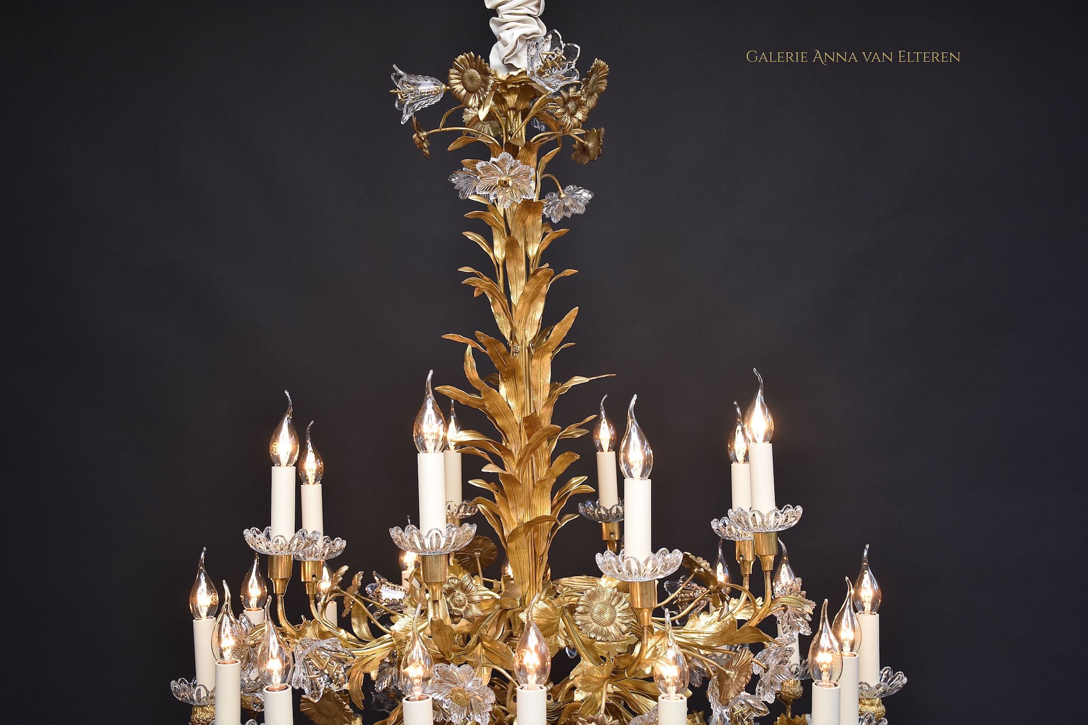 19th c. gilt bronze French floral chandelier