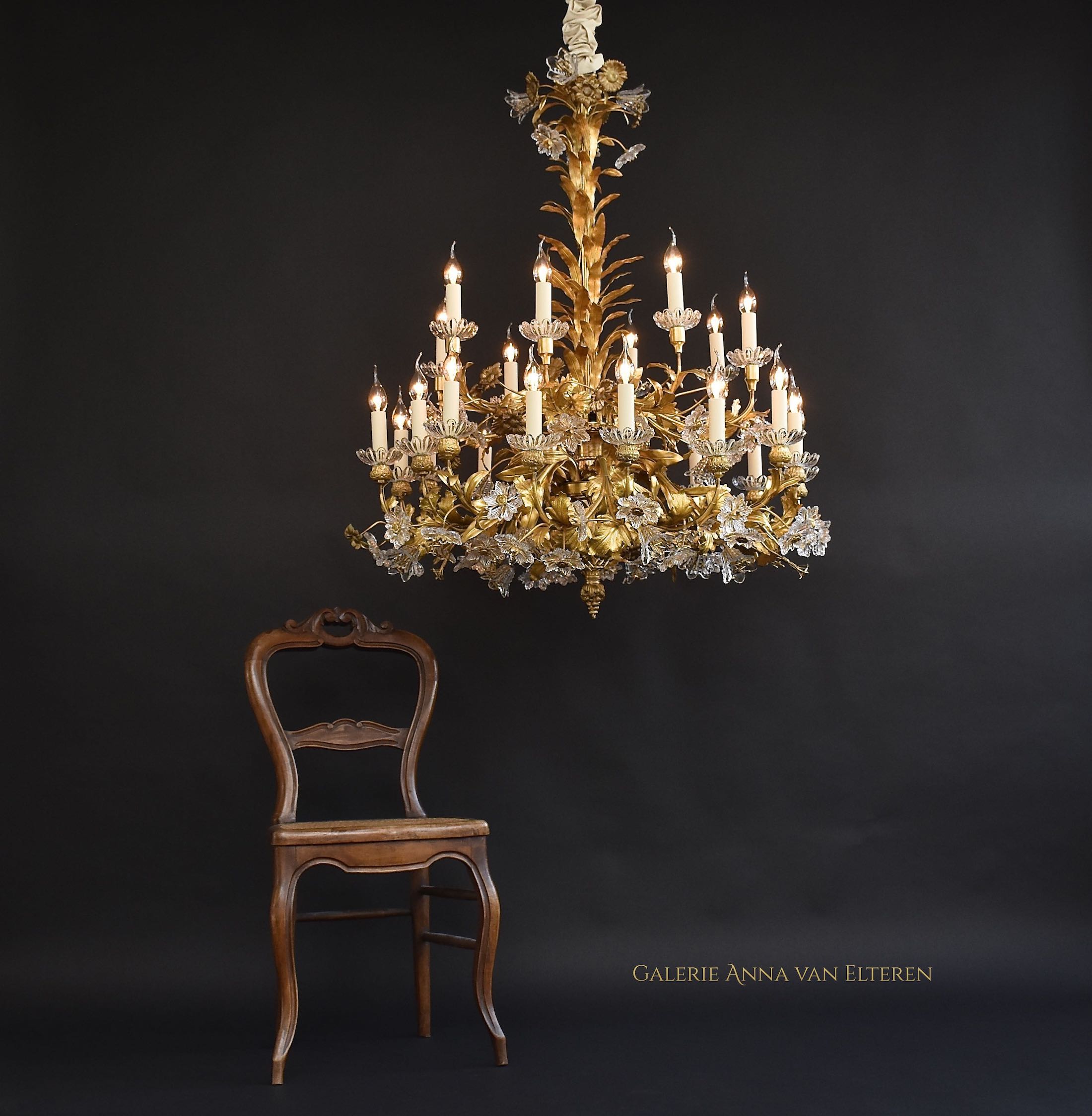 19th c. gilt bronze French floral chandelier