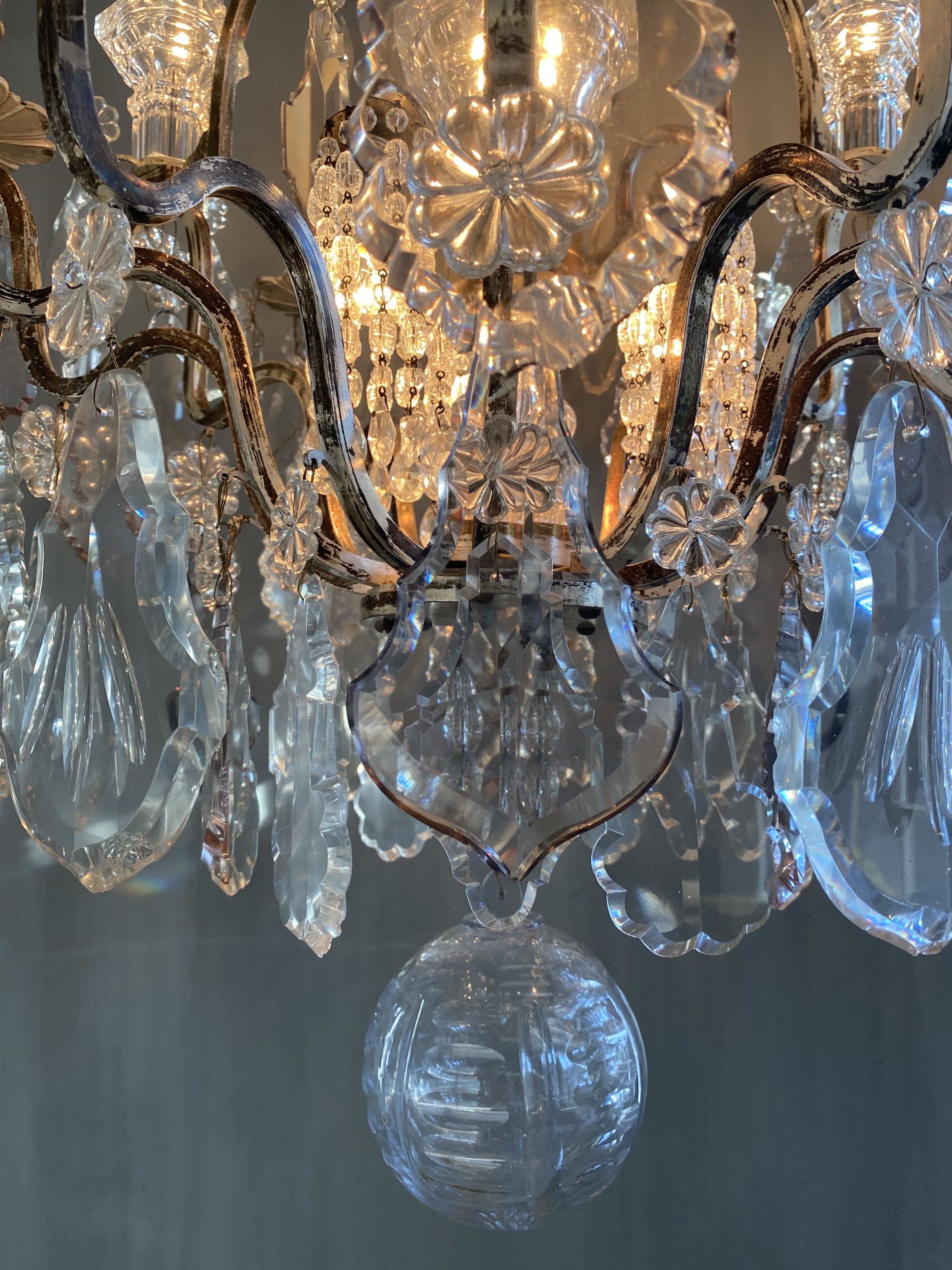 Grote  antieke Franse zilveren kroonluchter in stijl van Louis XV