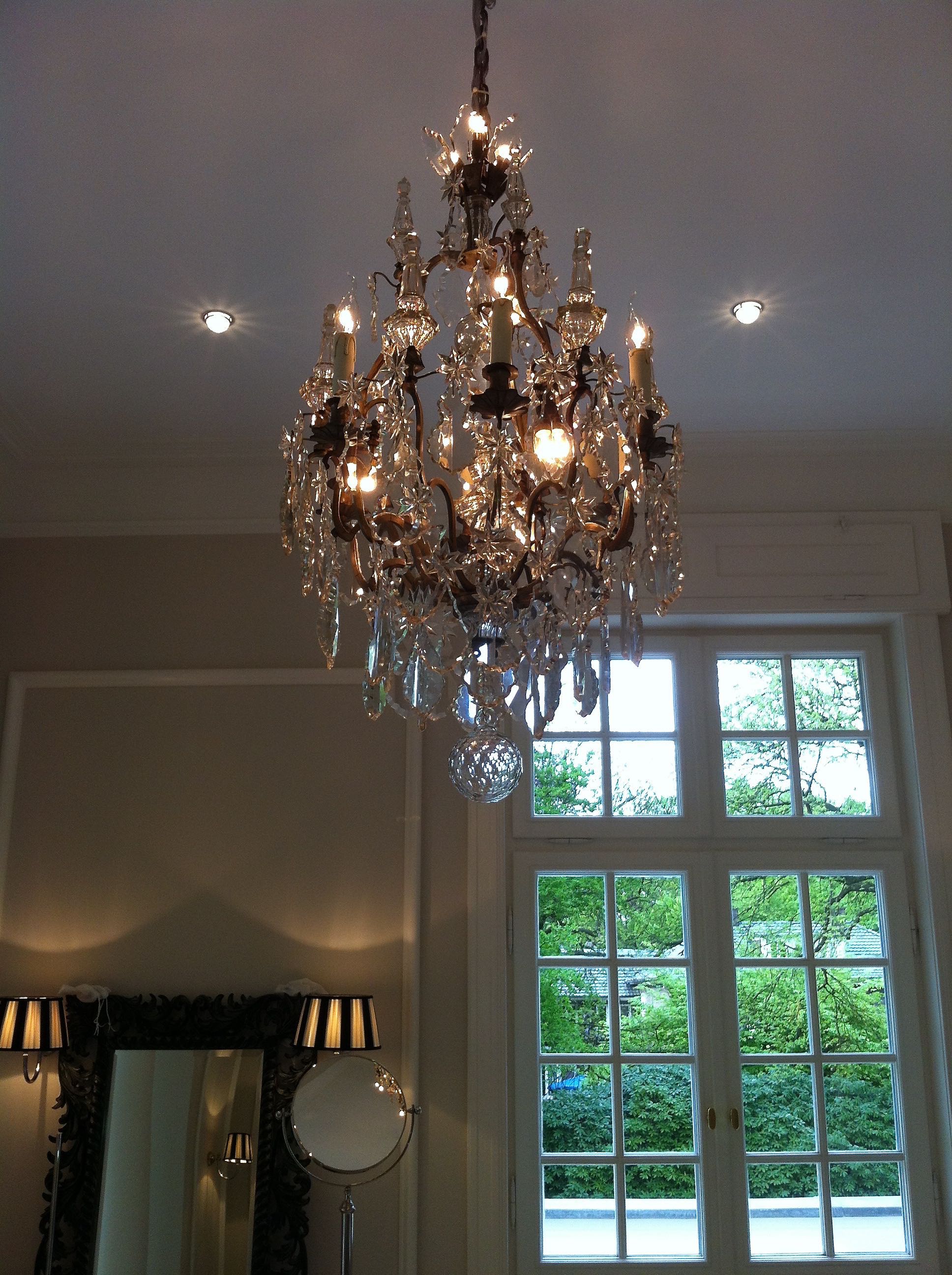 French silvered chandelier in the bathroom