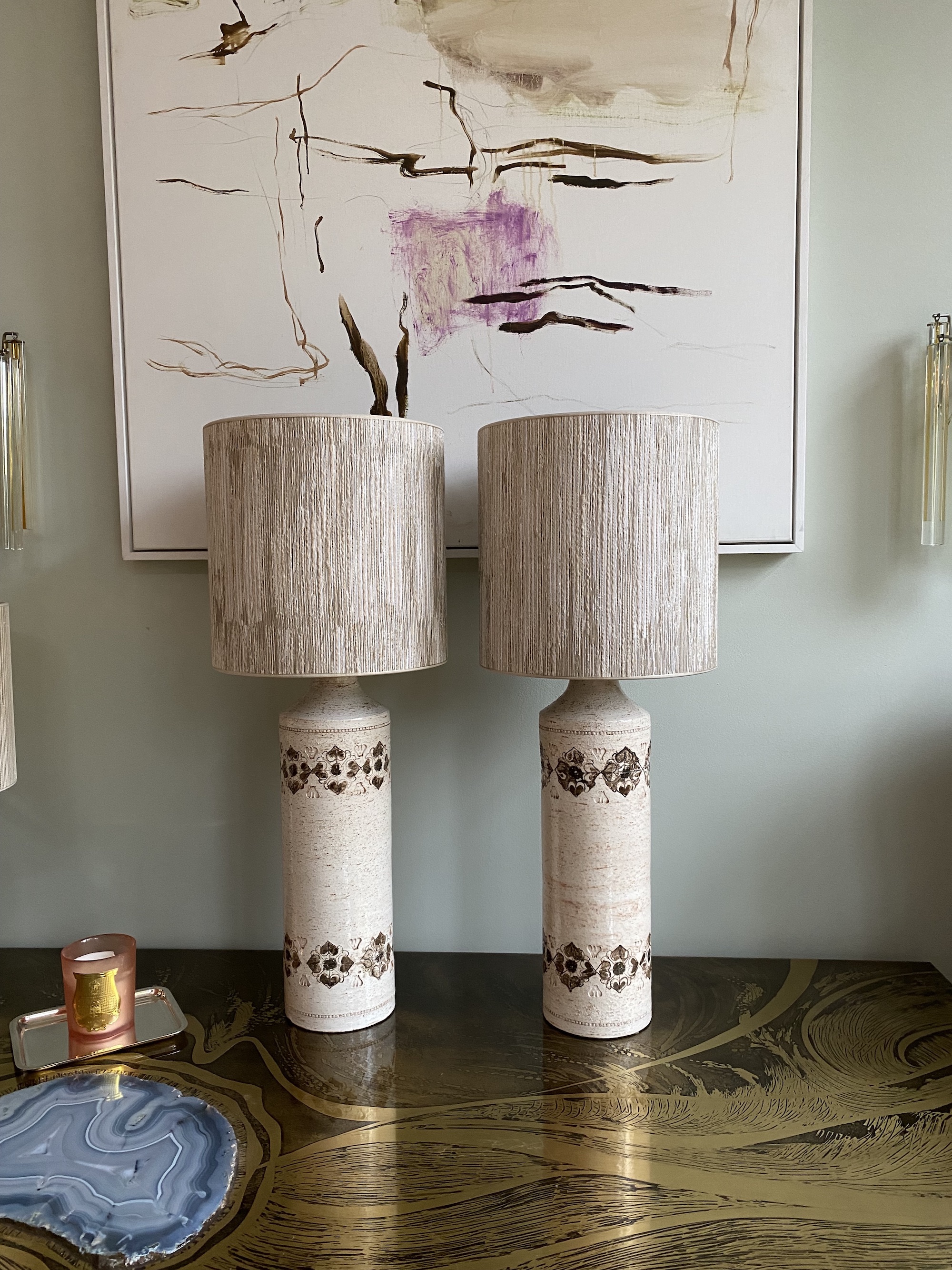 Grote  witte mid-century keramische tafellampen van Bitossi