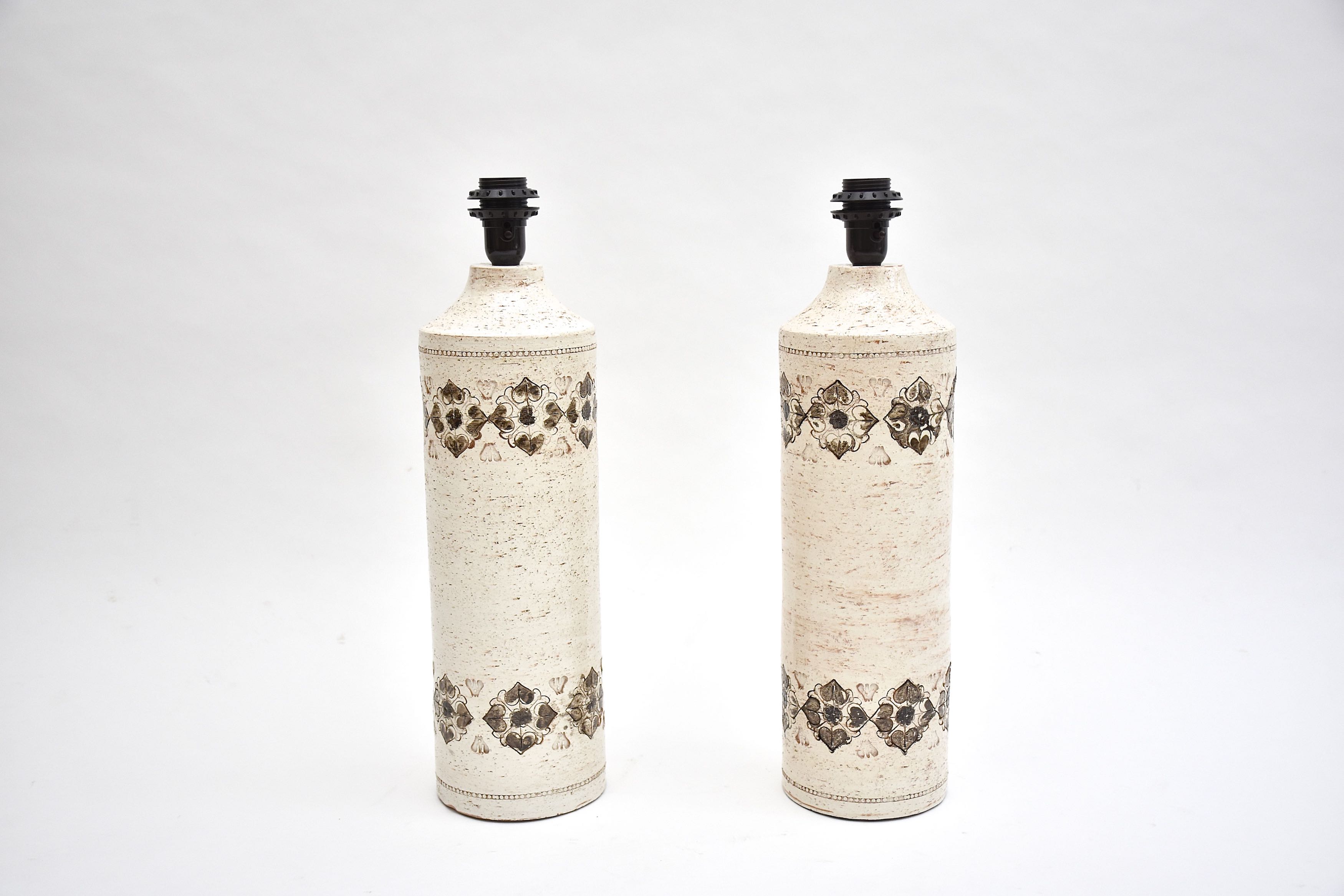 Grote  witte mid-century keramische tafellampen van Bitossi