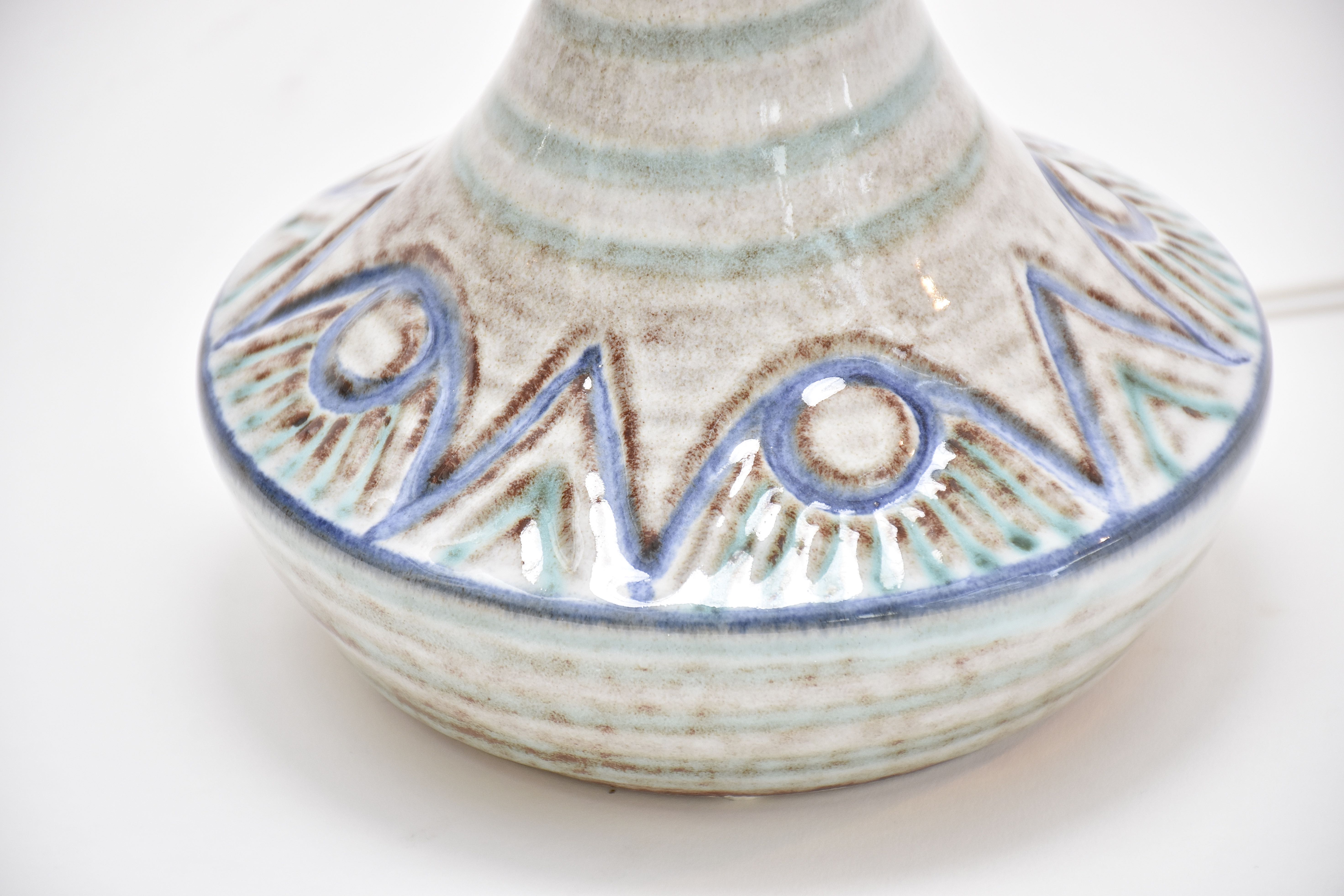 A pair of mid-century Danish ceramic table lamps in light blue/green by Soholm