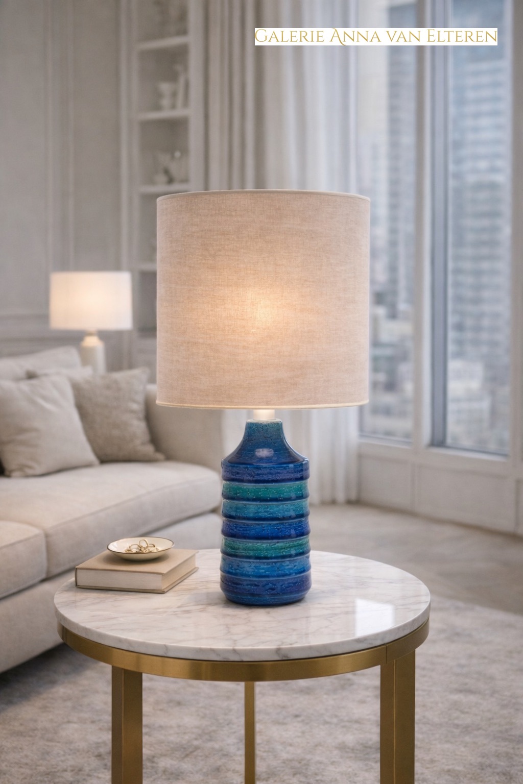 Italienische Keramik-Tischlampe in Blautönen von Bitossi